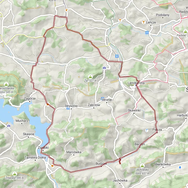 Miniatura mapy "Lanckorońska Góra - Łękawica Gravel Trail" - trasy rowerowej w Małopolskie, Poland. Wygenerowane przez planer tras rowerowych Tarmacs.app