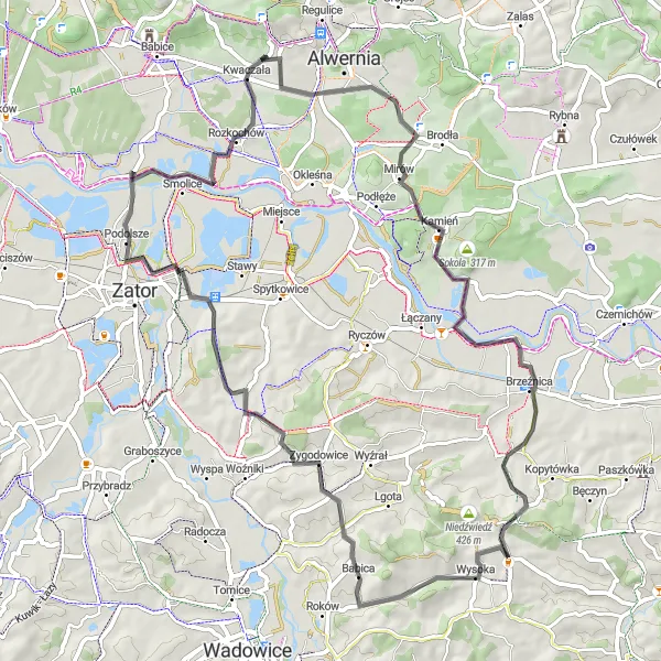 Map miniature of "Wysoka - Bachowice - Palczowice - Kwaczała - Sokola - Podskale - Sumerowa Góra - Wysoka" cycling inspiration in Małopolskie, Poland. Generated by Tarmacs.app cycling route planner