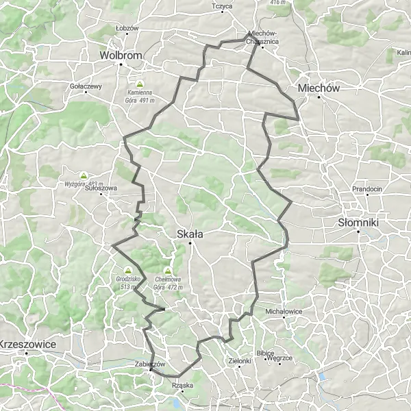 Miniatura mapy "Ekscytująca trasa przez Miechów i Modlniczkę" - trasy rowerowej w Małopolskie, Poland. Wygenerowane przez planer tras rowerowych Tarmacs.app