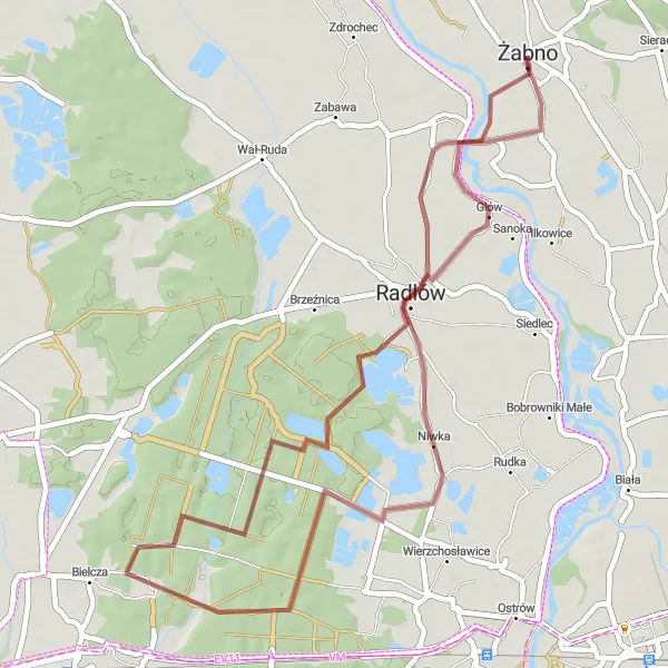 Map miniature of "Charming Niwka Exploration" cycling inspiration in Małopolskie, Poland. Generated by Tarmacs.app cycling route planner