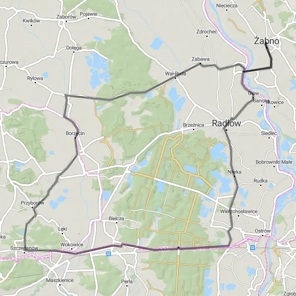 Map miniature of "Pleasant Wokowice Loop" cycling inspiration in Małopolskie, Poland. Generated by Tarmacs.app cycling route planner