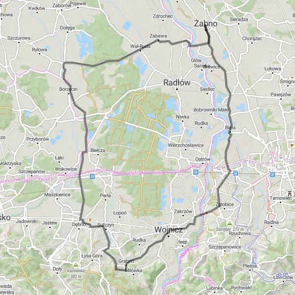 Map miniature of "Breathtaking Bobrowniki Wielkie Trail" cycling inspiration in Małopolskie, Poland. Generated by Tarmacs.app cycling route planner