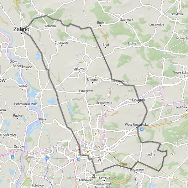 Map miniature of "Żabno - Wychylówka" cycling inspiration in Małopolskie, Poland. Generated by Tarmacs.app cycling route planner