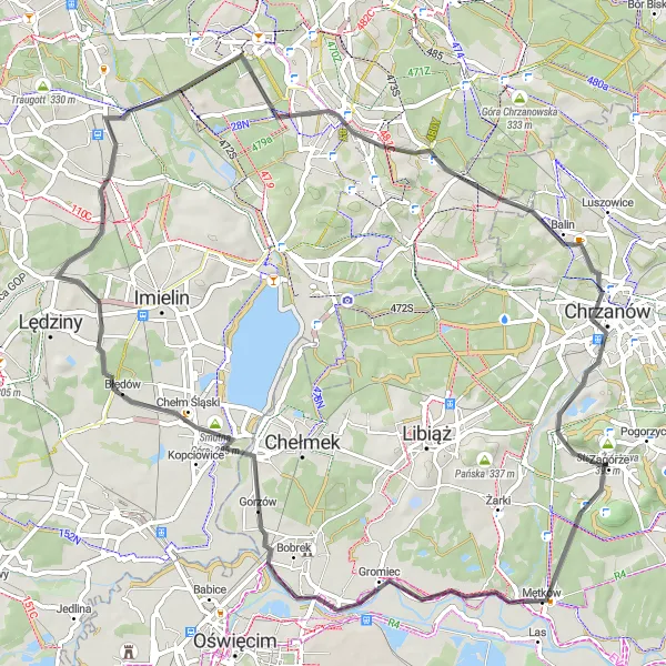 Miniatura mapy "Szlak do Grodziska" - trasy rowerowej w Małopolskie, Poland. Wygenerowane przez planer tras rowerowych Tarmacs.app