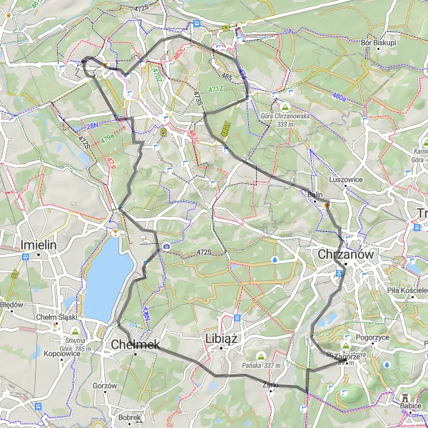 Miniatura mapy "Trasa Rowerowa do Chełmka" - trasy rowerowej w Małopolskie, Poland. Wygenerowane przez planer tras rowerowych Tarmacs.app