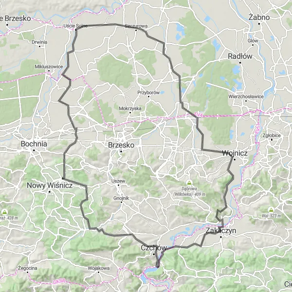 Map miniature of "The Grand Tour of Zakliczyn's Most Challenging Roads" cycling inspiration in Małopolskie, Poland. Generated by Tarmacs.app cycling route planner