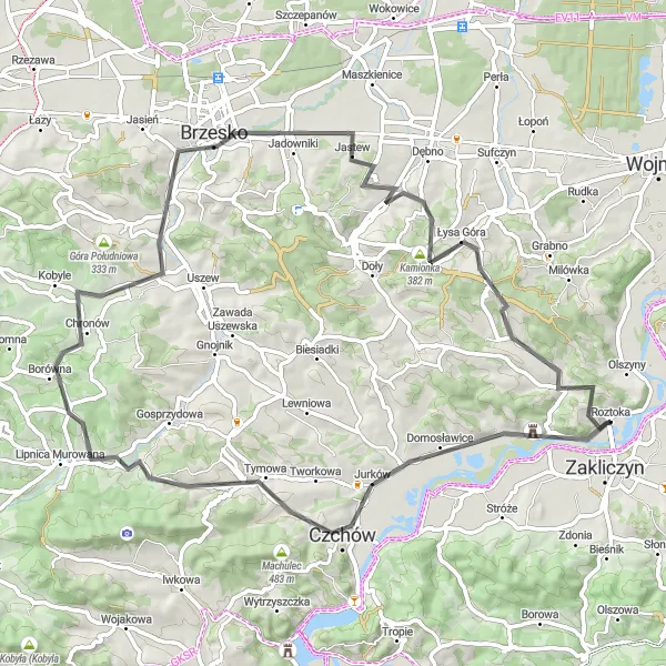 Map miniature of "Scenic Road Cycling Adventure of Zakliczyn" cycling inspiration in Małopolskie, Poland. Generated by Tarmacs.app cycling route planner