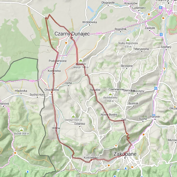 Map miniature of "Mountain Gravel Adventure" cycling inspiration in Małopolskie, Poland. Generated by Tarmacs.app cycling route planner