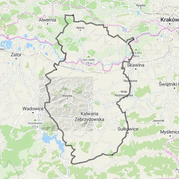 Miniatura mapy "Trasa Szosowa Wielka Góra-Buca Góra-Zalas" - trasy rowerowej w Małopolskie, Poland. Wygenerowane przez planer tras rowerowych Tarmacs.app