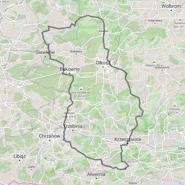 Map miniature of "Zalas Hills Ride" cycling inspiration in Małopolskie, Poland. Generated by Tarmacs.app cycling route planner