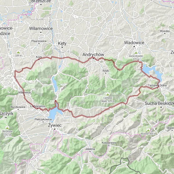 Miniatura mapy "Trasa Gravel: Zembrzyce &ndash; Zarębki" - trasy rowerowej w Małopolskie, Poland. Wygenerowane przez planer tras rowerowych Tarmacs.app