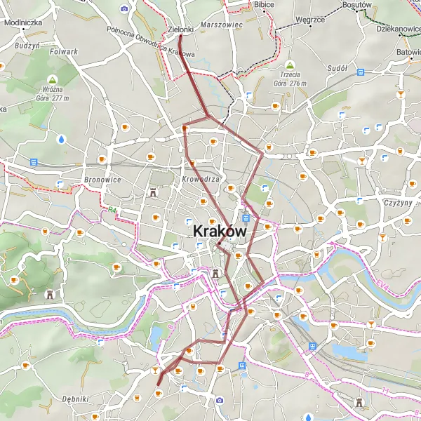 Map miniature of "Serene Gravel Exploration" cycling inspiration in Małopolskie, Poland. Generated by Tarmacs.app cycling route planner