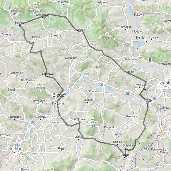 Map miniature of "Cultural and Scenic Tour Around Żurowa" cycling inspiration in Małopolskie, Poland. Generated by Tarmacs.app cycling route planner