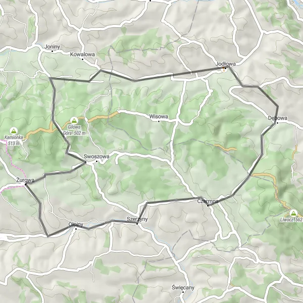 Miniatura mapy "Szybka trasa z Żurowa" - trasy rowerowej w Małopolskie, Poland. Wygenerowane przez planer tras rowerowych Tarmacs.app