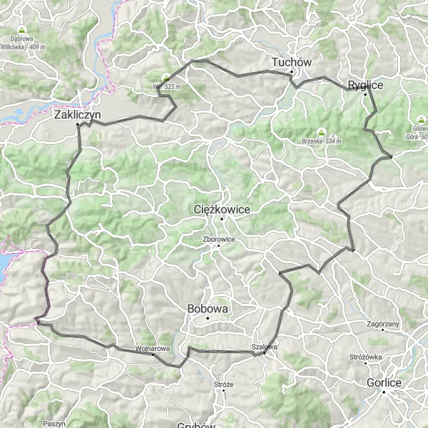 Map miniature of "Through the Hills and Villages of Małopolskie" cycling inspiration in Małopolskie, Poland. Generated by Tarmacs.app cycling route planner