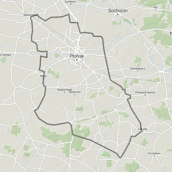 Map miniature of "Scenic Baboszewo Trail" cycling inspiration in Mazowiecki regionalny, Poland. Generated by Tarmacs.app cycling route planner