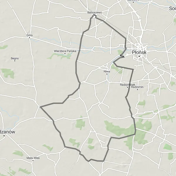 Map miniature of "Baboszewo Loop" cycling inspiration in Mazowiecki regionalny, Poland. Generated by Tarmacs.app cycling route planner