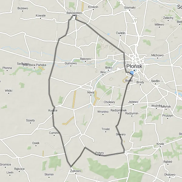 Miniatura mapy "Trasa przez Potyry i Dzierzążnia" - trasy rowerowej w Mazowiecki regionalny, Poland. Wygenerowane przez planer tras rowerowych Tarmacs.app