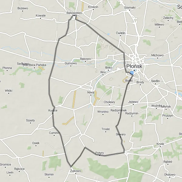 Map miniature of "A Journey Through Mazowiecki Stand" cycling inspiration in Mazowiecki regionalny, Poland. Generated by Tarmacs.app cycling route planner