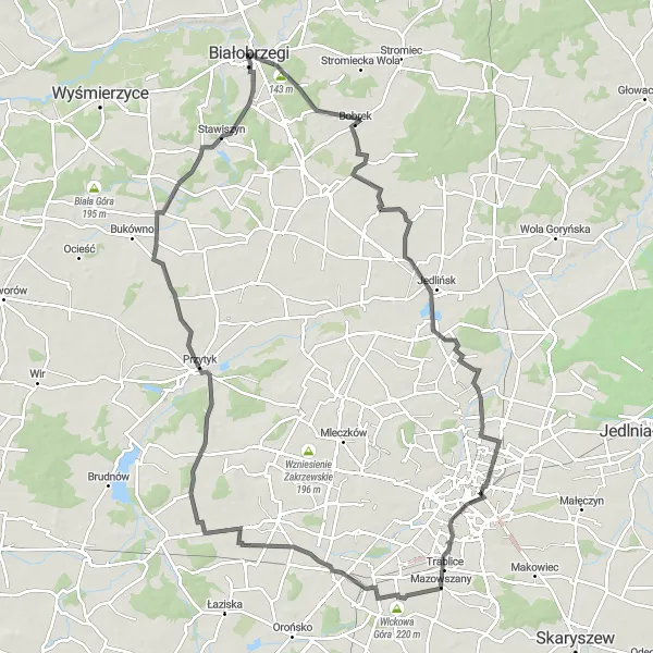 Miniatura mapy "Trasa z Białobrzegi przez Mazowszany i Radzanów" - trasy rowerowej w Mazowiecki regionalny, Poland. Wygenerowane przez planer tras rowerowych Tarmacs.app