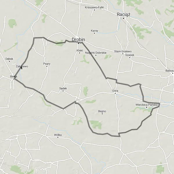 Map miniature of "Drobin Loop" cycling inspiration in Mazowiecki regionalny, Poland. Generated by Tarmacs.app cycling route planner