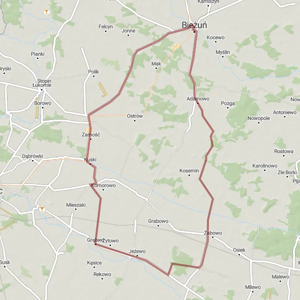 Miniatura mapy "Wędrówka po szutrowych drogach" - trasy rowerowej w Mazowiecki regionalny, Poland. Wygenerowane przez planer tras rowerowych Tarmacs.app