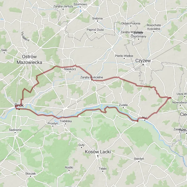 Miniatura mapy "Trasa grawelowa przez Boreczek, Brok do Szulborz Wielkich" - trasy rowerowej w Mazowiecki regionalny, Poland. Wygenerowane przez planer tras rowerowych Tarmacs.app