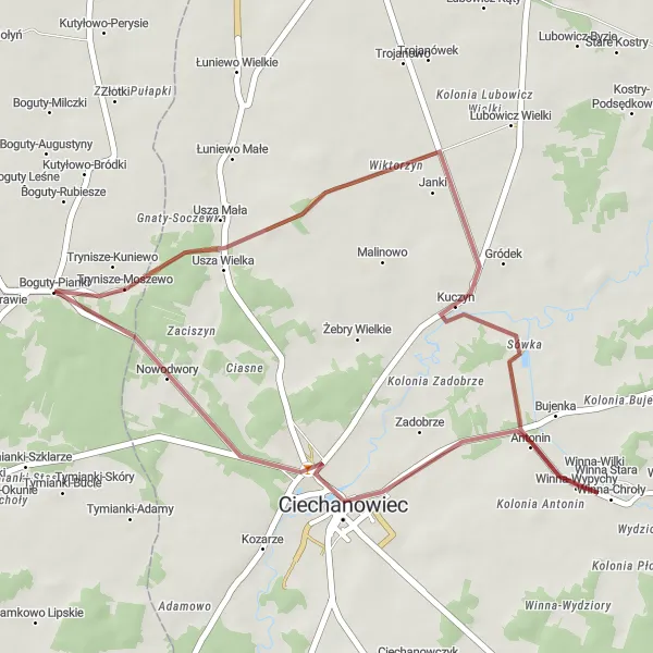 Map miniature of "Exploring Rural Gravel Trails" cycling inspiration in Mazowiecki regionalny, Poland. Generated by Tarmacs.app cycling route planner