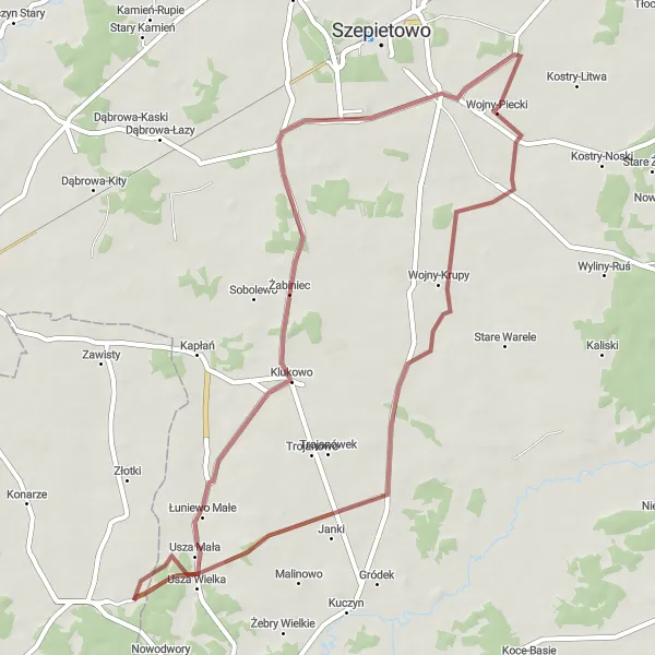 Map miniature of "Gravel Exploration" cycling inspiration in Mazowiecki regionalny, Poland. Generated by Tarmacs.app cycling route planner