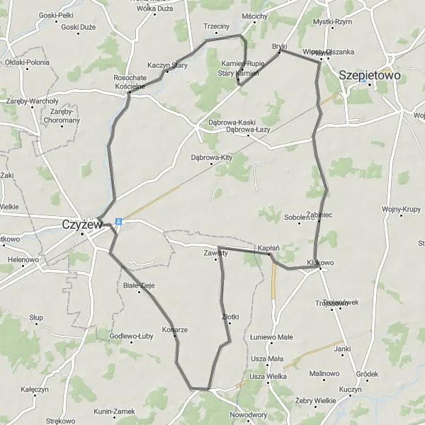 Miniatura mapy "Trasa przez Rosochate Kościelne i Dąbrowa-Moczydły" - trasy rowerowej w Mazowiecki regionalny, Poland. Wygenerowane przez planer tras rowerowych Tarmacs.app