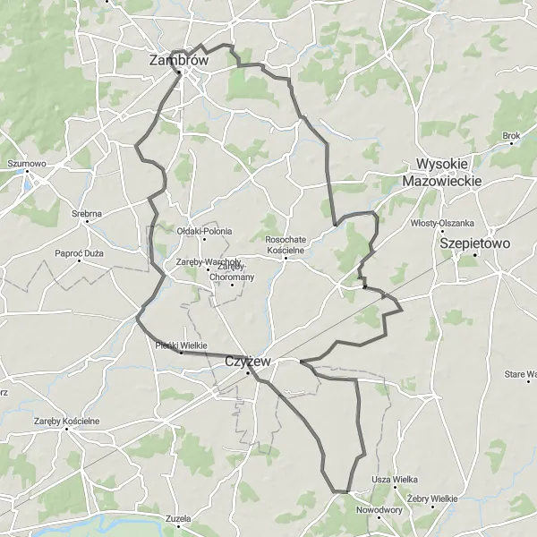 Map miniature of "Mazowieckie Marvels" cycling inspiration in Mazowiecki regionalny, Poland. Generated by Tarmacs.app cycling route planner