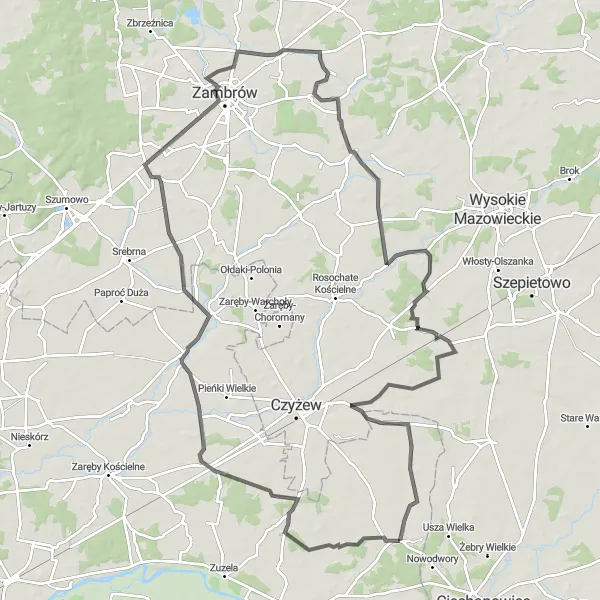 Map miniature of "Road Cycling Retreat" cycling inspiration in Mazowiecki regionalny, Poland. Generated by Tarmacs.app cycling route planner