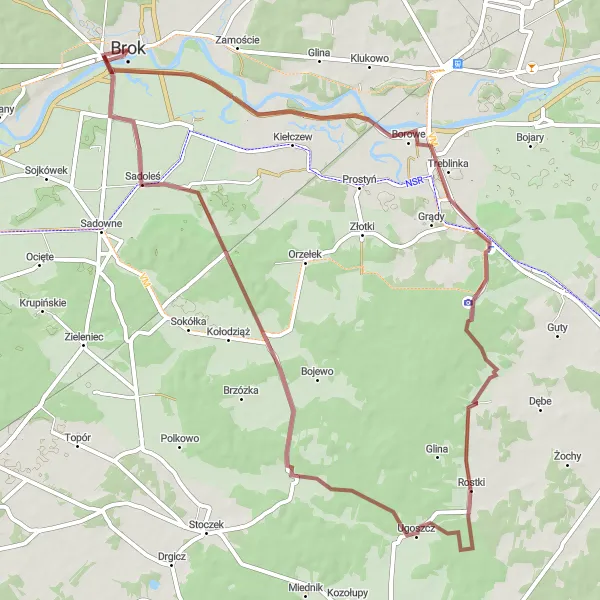Map miniature of "Stare Lipki and Sadoleś Ride" cycling inspiration in Mazowiecki regionalny, Poland. Generated by Tarmacs.app cycling route planner