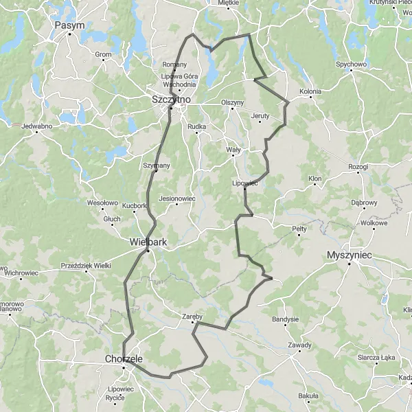 Miniatura mapy "Trasa rowerowa do Szczytna" - trasy rowerowej w Mazowiecki regionalny, Poland. Wygenerowane przez planer tras rowerowych Tarmacs.app