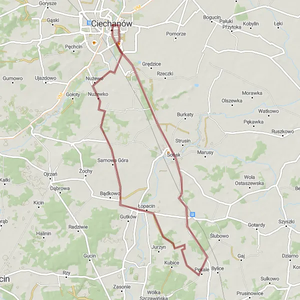 Miniatura mapy "Trasa Gravel - Gąsocin, Cichawy, Jeziorko" - trasy rowerowej w Mazowiecki regionalny, Poland. Wygenerowane przez planer tras rowerowych Tarmacs.app