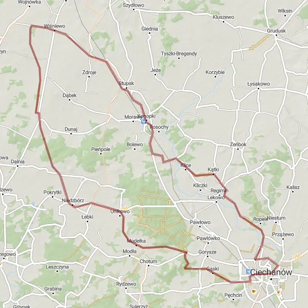 Map miniature of "Mazowiecki Forest Adventure" cycling inspiration in Mazowiecki regionalny, Poland. Generated by Tarmacs.app cycling route planner