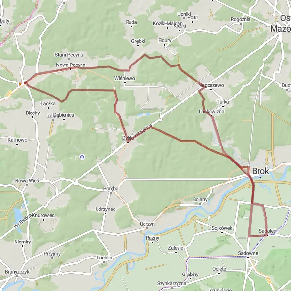 Map miniature of "Countryside Gravel Loop" cycling inspiration in Mazowiecki regionalny, Poland. Generated by Tarmacs.app cycling route planner