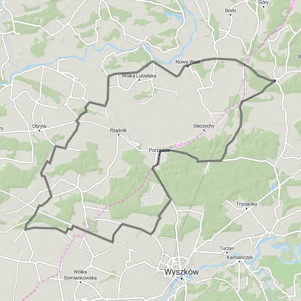 Map miniature of "Scenic Road Ride" cycling inspiration in Mazowiecki regionalny, Poland. Generated by Tarmacs.app cycling route planner