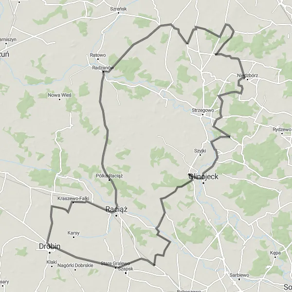 Miniatura mapy "Trasa do Budkowa" - trasy rowerowej w Mazowiecki regionalny, Poland. Wygenerowane przez planer tras rowerowych Tarmacs.app