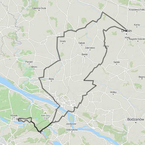 Map miniature of "Łąck and Lelice Loop" cycling inspiration in Mazowiecki regionalny, Poland. Generated by Tarmacs.app cycling route planner