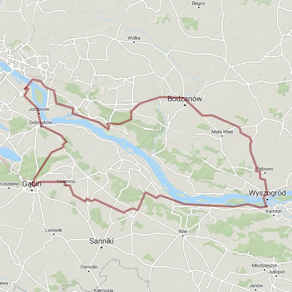 Map miniature of "The Mazovia Gravel Adventure" cycling inspiration in Mazowiecki regionalny, Poland. Generated by Tarmacs.app cycling route planner