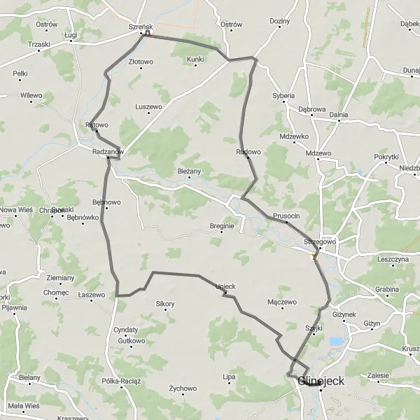 Map miniature of "Glinojeck Circuit" cycling inspiration in Mazowiecki regionalny, Poland. Generated by Tarmacs.app cycling route planner