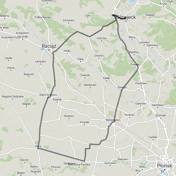 Map miniature of "Kondrajec Szlachecki Loop" cycling inspiration in Mazowiecki regionalny, Poland. Generated by Tarmacs.app cycling route planner