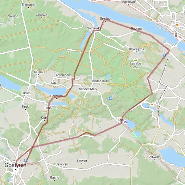 Miniatura mapy "Trasa gravelowa przez Soczewkę, Łąck i Gostynin" - trasy rowerowej w Mazowiecki regionalny, Poland. Wygenerowane przez planer tras rowerowych Tarmacs.app