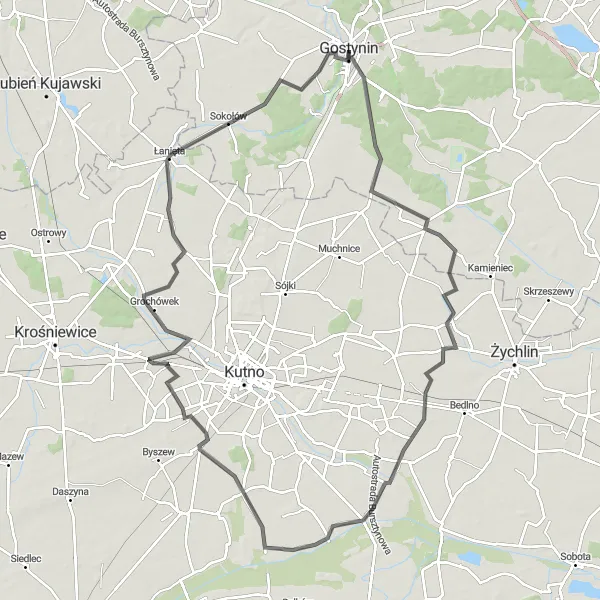 Map miniature of "Exploring Gostynin Road Cycling Adventure" cycling inspiration in Mazowiecki regionalny, Poland. Generated by Tarmacs.app cycling route planner