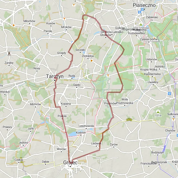 Map miniature of "Wola Gołkowska Gravel Adventure" cycling inspiration in Mazowiecki regionalny, Poland. Generated by Tarmacs.app cycling route planner