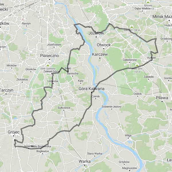 Map miniature of "Kępa Okrzewska Challenge" cycling inspiration in Mazowiecki regionalny, Poland. Generated by Tarmacs.app cycling route planner