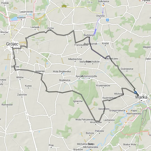 Map miniature of "Laski Loop" cycling inspiration in Mazowiecki regionalny, Poland. Generated by Tarmacs.app cycling route planner