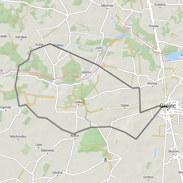 Miniatura mapy "Szlak przez Konie" - trasy rowerowej w Mazowiecki regionalny, Poland. Wygenerowane przez planer tras rowerowych Tarmacs.app