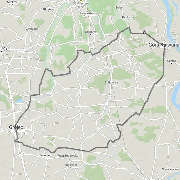 Map miniature of "Challenging Road Cycling in Grójec" cycling inspiration in Mazowiecki regionalny, Poland. Generated by Tarmacs.app cycling route planner